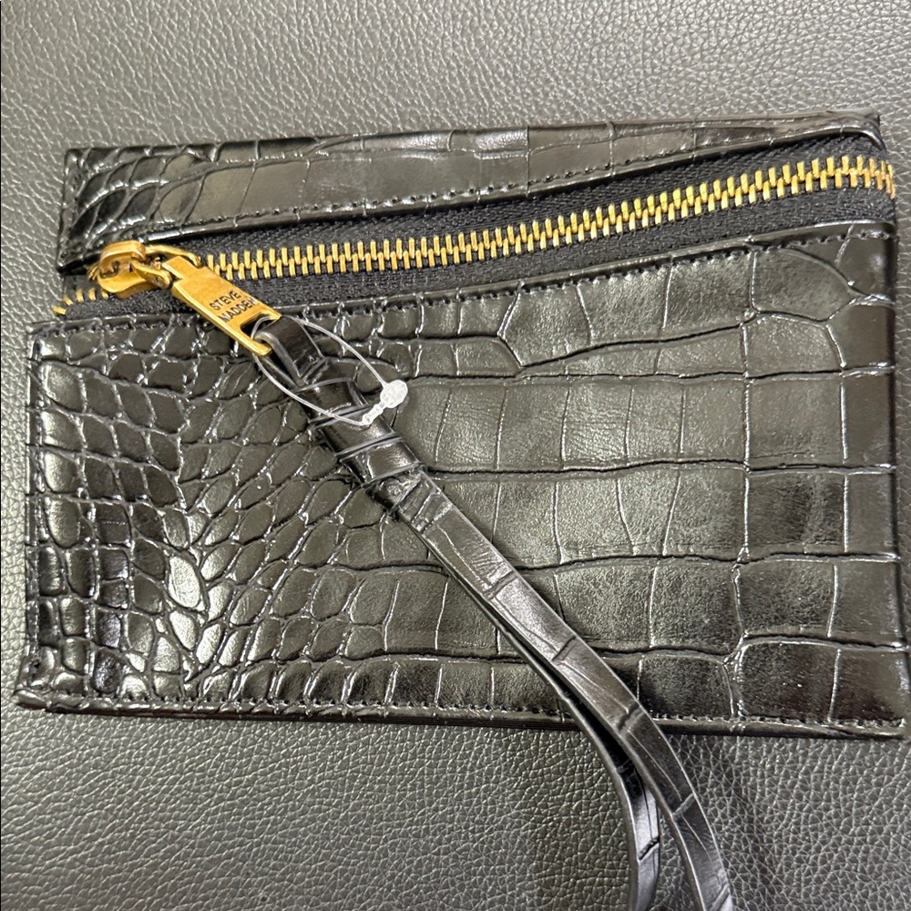 Steve Madden Black Croc-Embossed Clutch NWOT